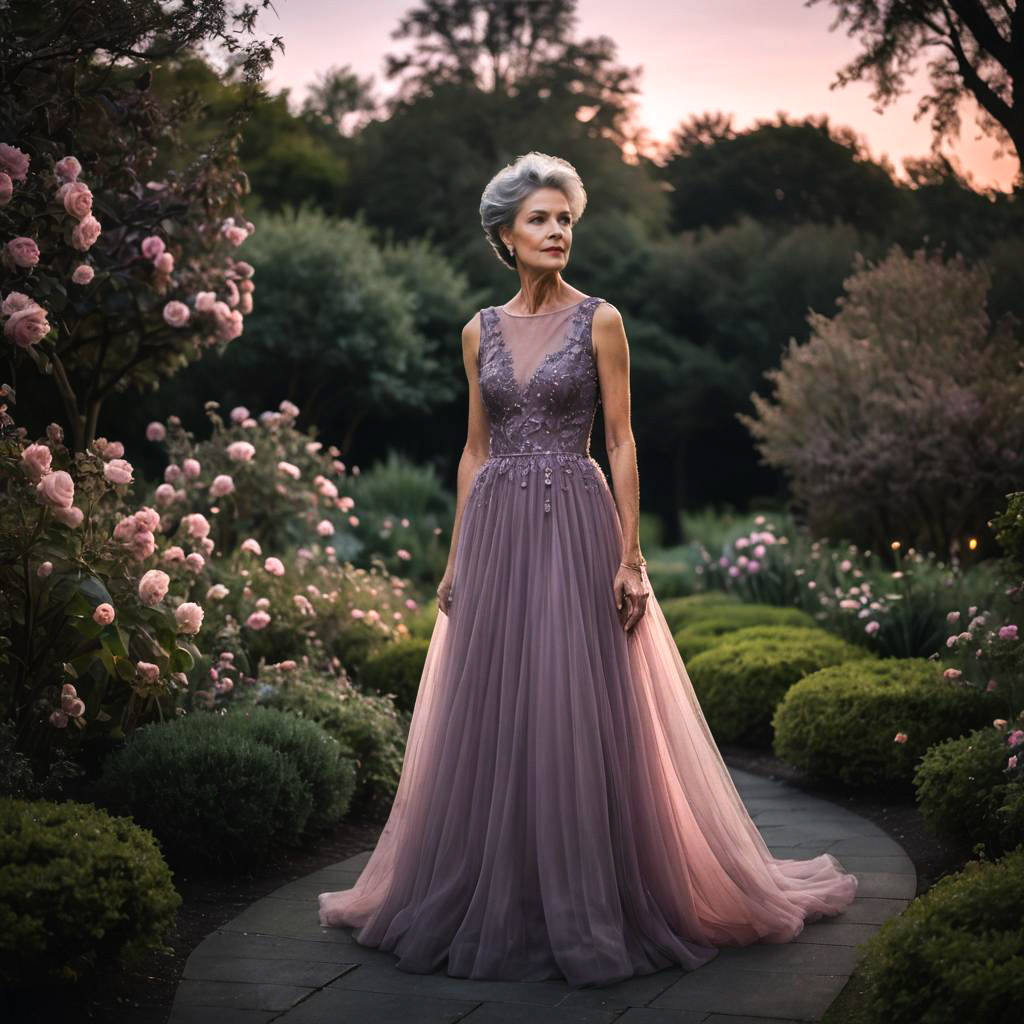 Elegant Mature Woman in Moonlit Garden