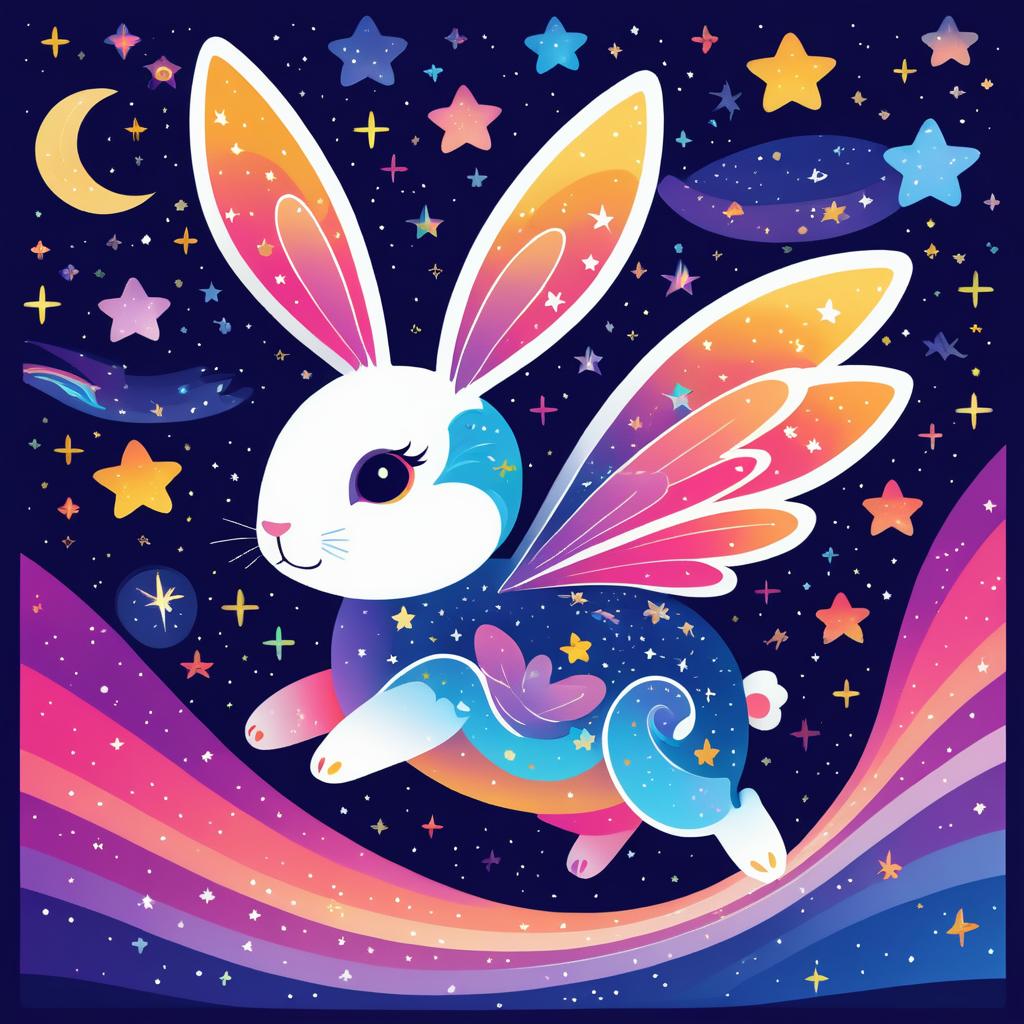 Whimsical Winged Rabbit Under Starry Sky