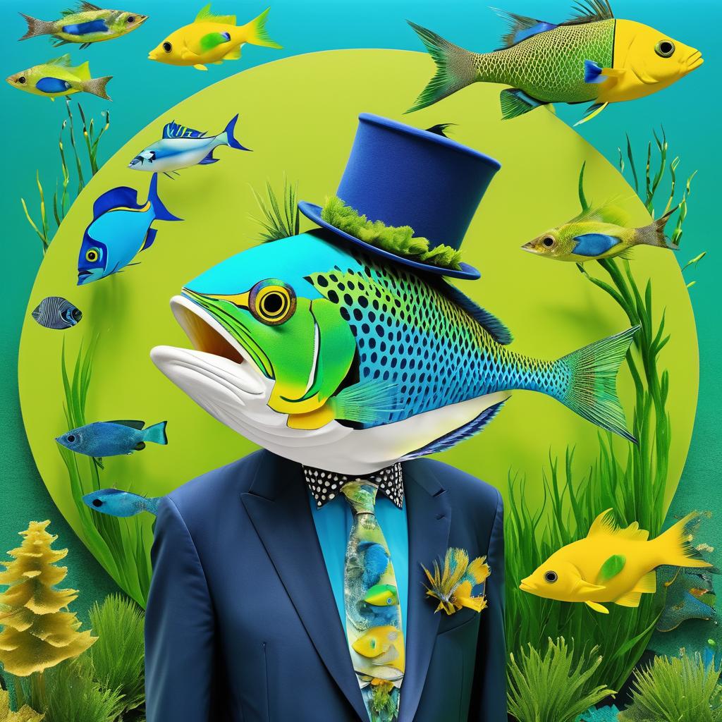 Whimsical Dadaist Fish in Top Hat