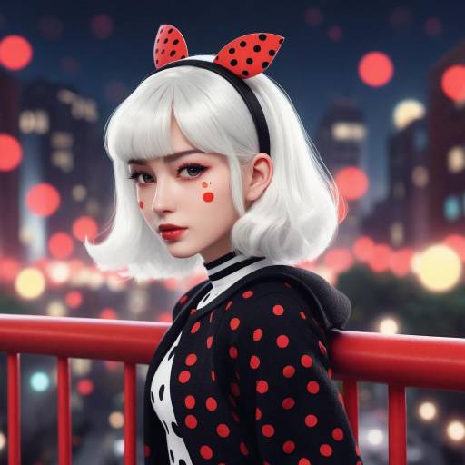 Young Woman in Polka Dot Outfit with White Hair