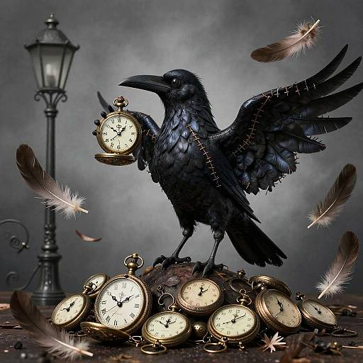 Tim Burton Style Clockwork Raven Art