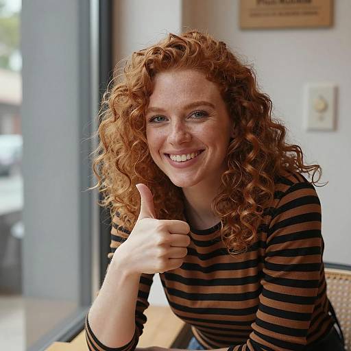 Cheerful Woman with Curly Red Hair