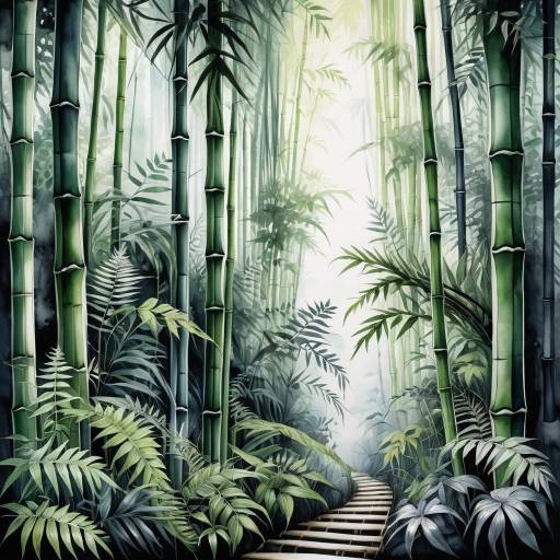 Monochrome Bamboo Fern Canopy Art Monochrome Bamboo Fern Canopy Art