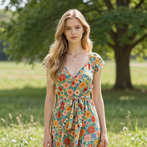 Elegant Blonde Model in Floral Meadow
