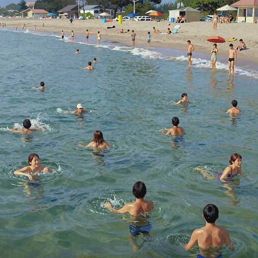 Painterly Beach Crowd in Ozabu Style