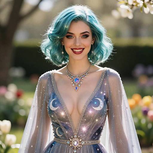 Woman in Celestial Dress with Teal Hair