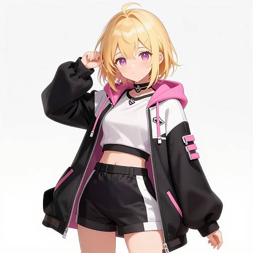 Blonde Anime Girl in Pink Hoodie