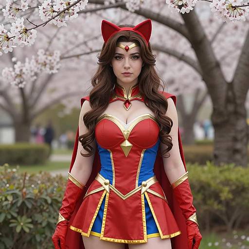 Female Superhero Cosplayer in Red and Blue Costume