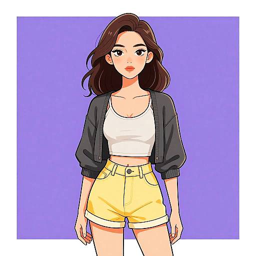 Casual Woman in Yellow Shorts and Grey Sweater