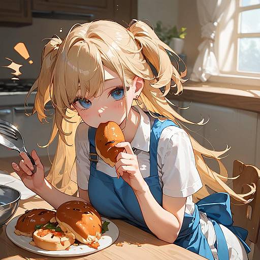 Surprised Girl in Kitchen with Sweets