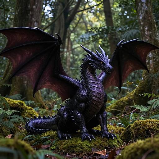Midnight Mauve Dragon in Dark Forest