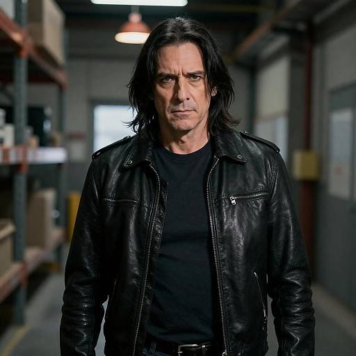 Intense Man in Dark Industrial Setting