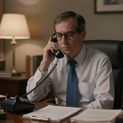 Man on Vintage Telephone in Office