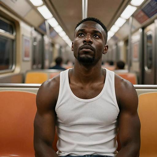 Muscular Black Man in Bright Subway
