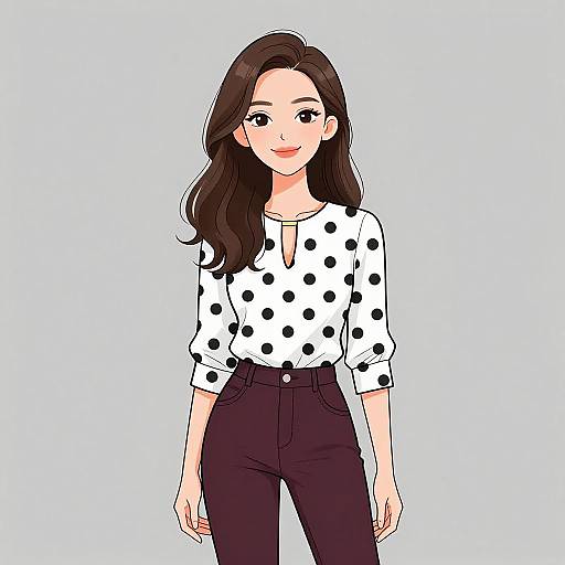 Chic Smiling Woman in Polka Dots