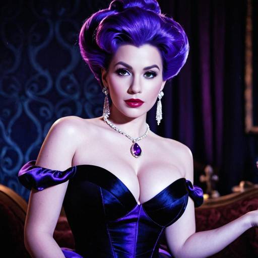 Glamorous Woman with Purple Hair and Evening Dress