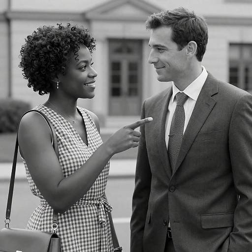 Black-and-White Playful Street Couple Portrait