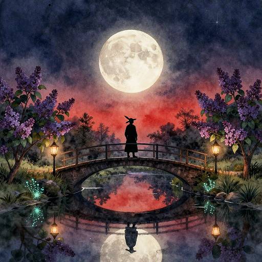 Medieval Minstrel Beneath Oversized Moon