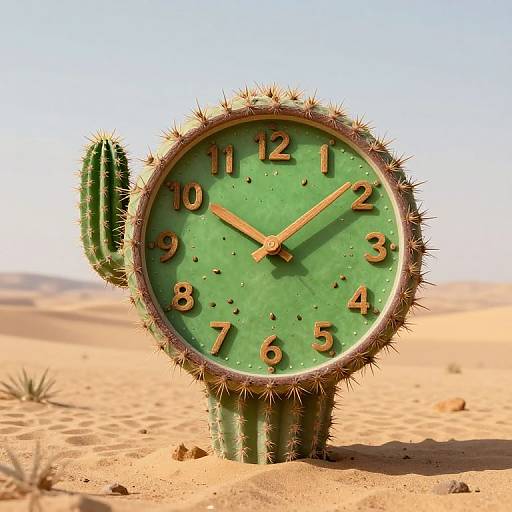 Surreal Melting Cactus Desert Clock