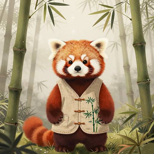 Curious Red Panda in Misty Bamboo Forest