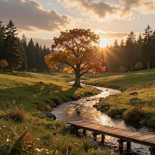 Sunset Over Serene Meadow and River