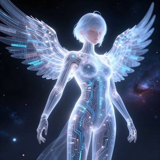 Anime AI Character with Cyber Wings
