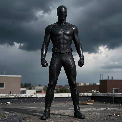Matte Black Superhero on Rooftop