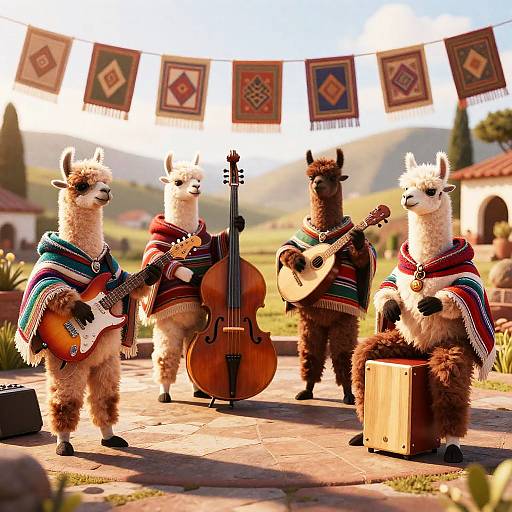 Andean Llamas Rock Band at Golden Hour
