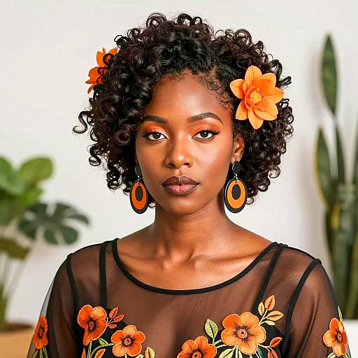Elegant Black Woman with Floral Accents