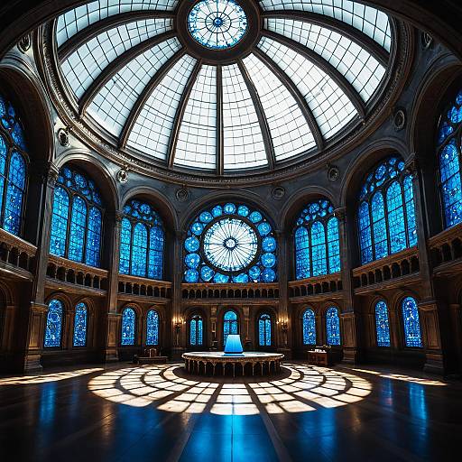 Antique Dome Room with Blue Stained Glass Windows