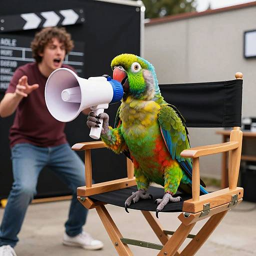 Playful Parrot Director on Movie Set