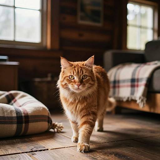 Confident Orange Tabby in Cozy Cabin