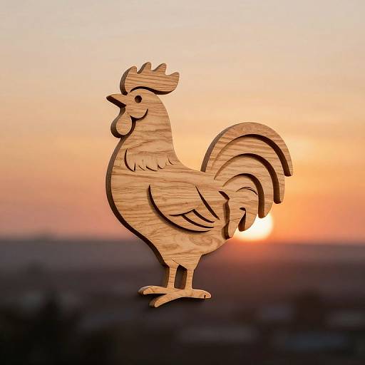 Wooden Rooster Logo at Sunset