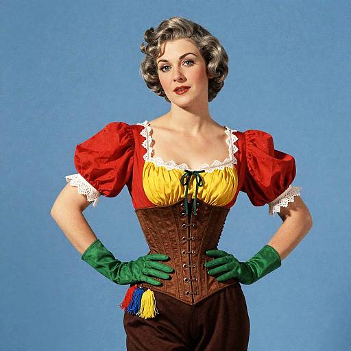 Confident Vintage Woman in Colorful Attire
