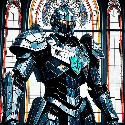 1980s Anime Mech Warrior in Stained Glass