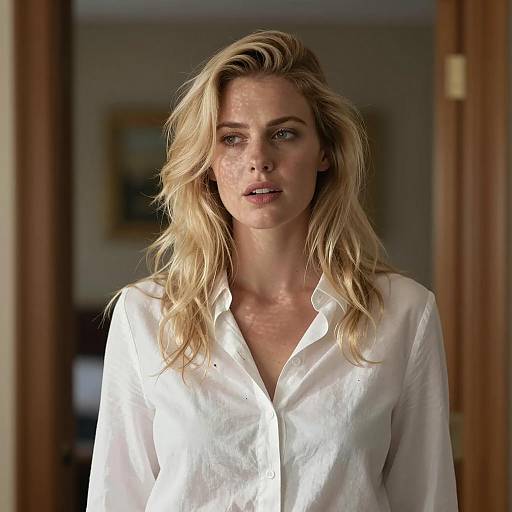 Blonde Woman in Dimly Lit Room