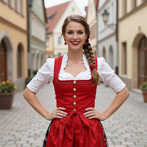 Confident Woman in Red Dirndl