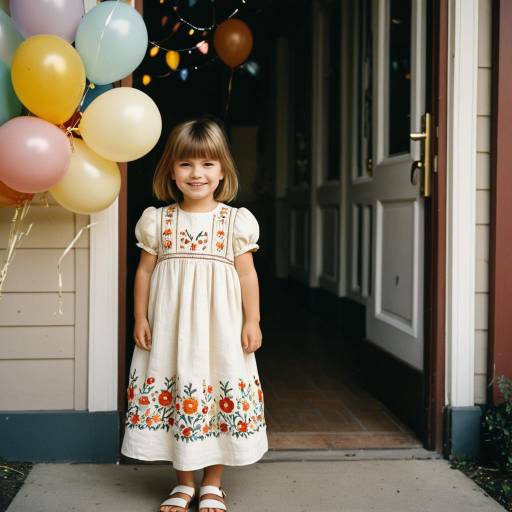 Toddler Girl in Embroidered Dress with Balloons