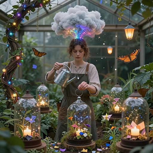 Double Exposure: Young Gardener's Dreamscape