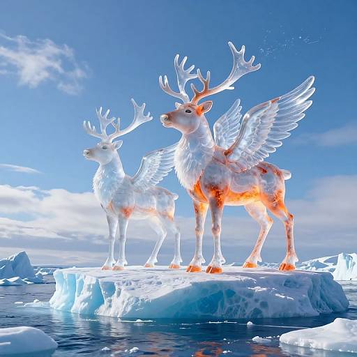 Translucent Winged Reindeer on Iceberg