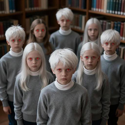 Seven Children with White Hair in Library