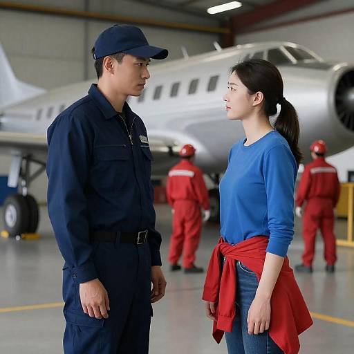 Couple in Aircraft Hangar Setting