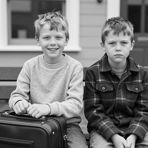 Two Young Boys Sitting on a Bench