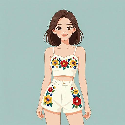 Smiling Woman in Floral Summer Outfit