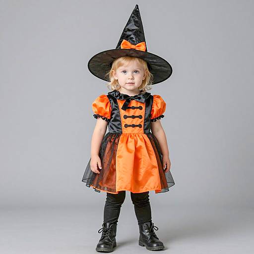 Toddler Girl in Orange and Black Witch Costume