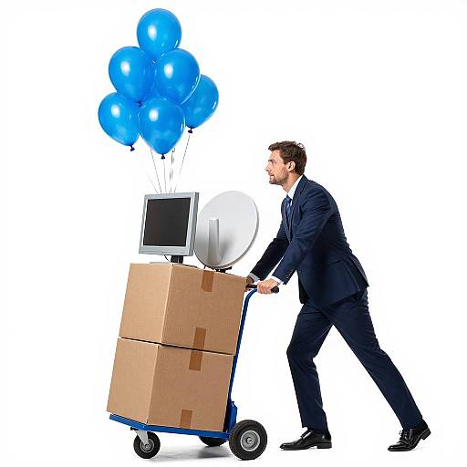 Businessman Struggling with Heavy Cart