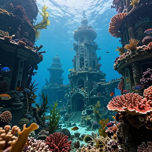 Dreamlike Underwater Ancient Cityscape