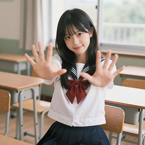 Japanese Schoolgirl in Classroom Setting