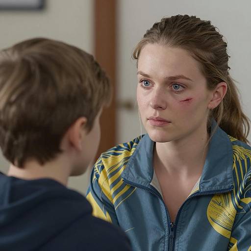 Intense Gaze: Woman and Boy Interaction