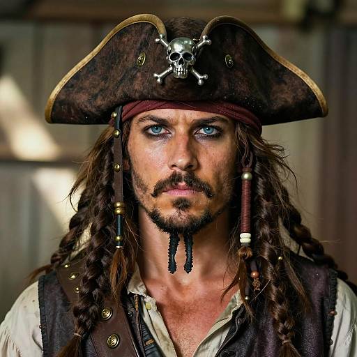 Handsome Pirate in Brown Tricorn Hat